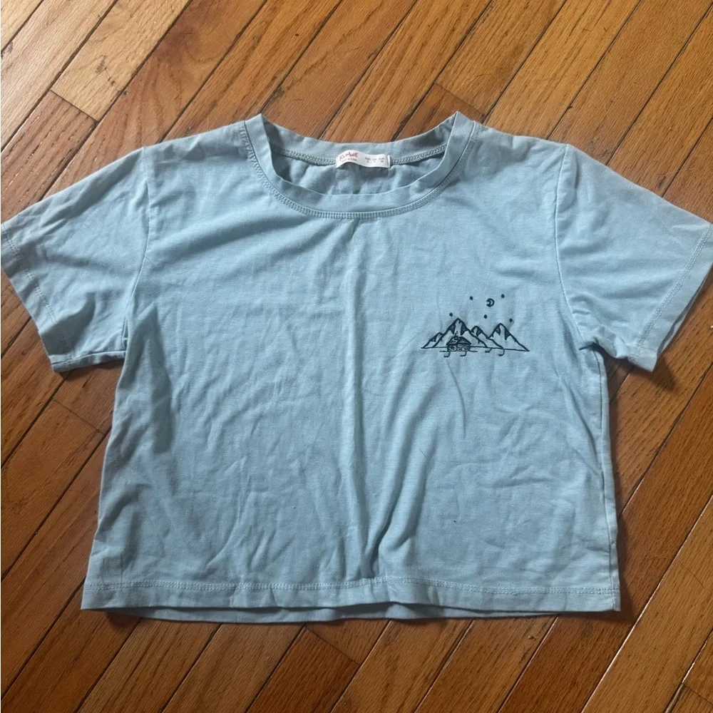ROMWE Blue Graphic Crop Top - Picture 1 of 2